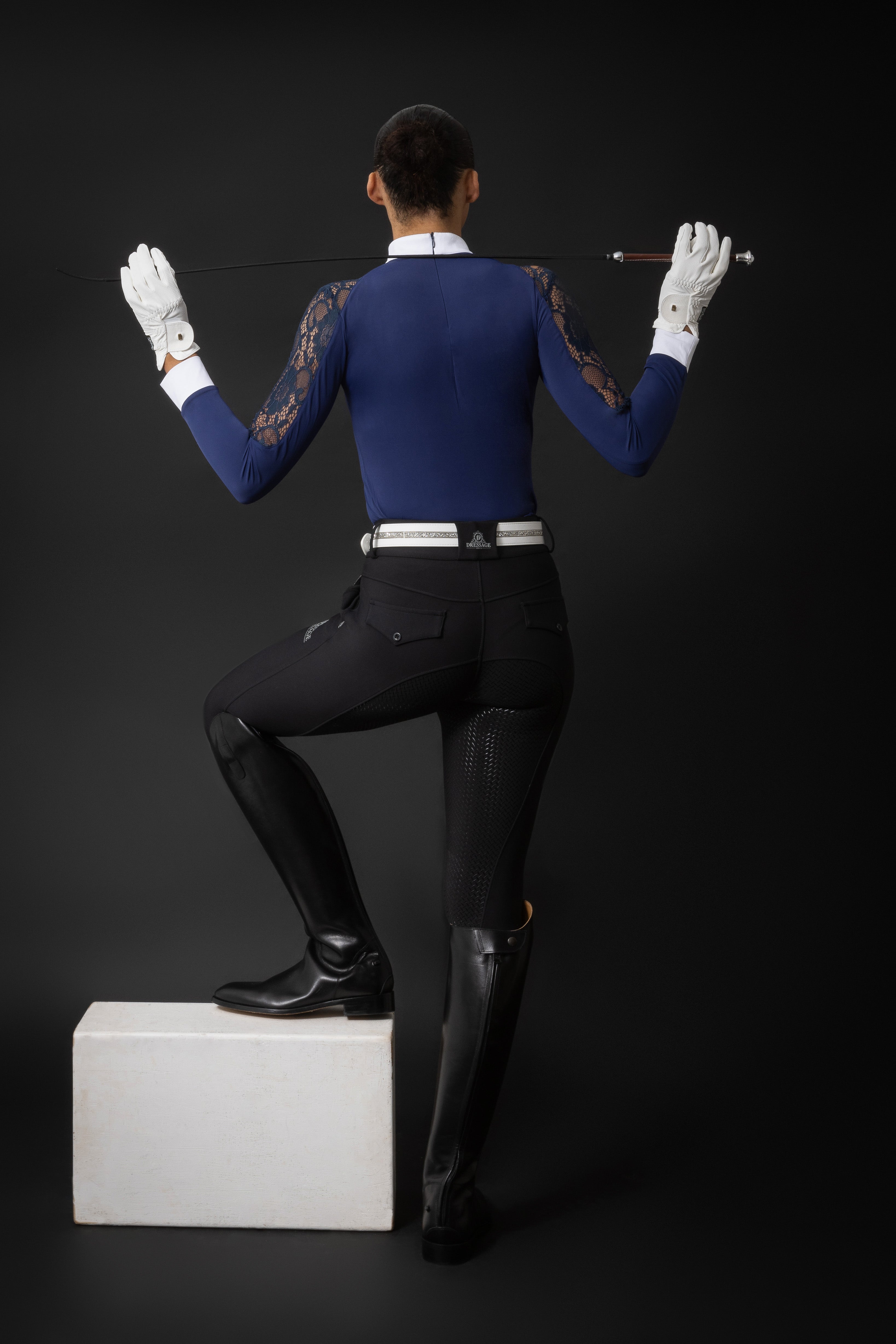 Long sleeve Competition Shirt with Lace insert and added collar bling "The ROSE "